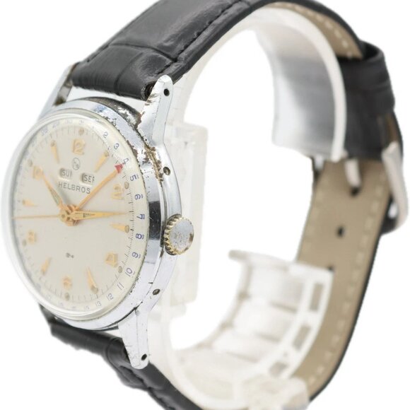 Vintage 33.5mm Helbros Triple Calendar Men's Mechanical Wristwatch Germany - Picture 2 of 4